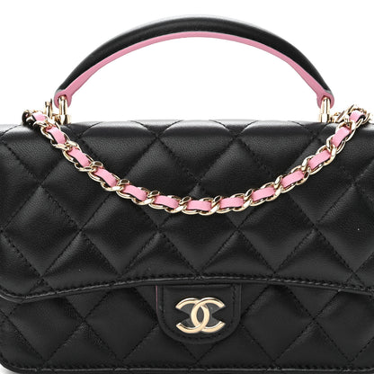 Chanel Lambskin Quilted Flap Phone Holder With Chain Black Lilac 9 of 11