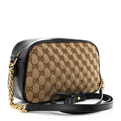 Gucci Monogram Matelasse Diagonal Small GG Marmont Chain Shoulder Bag Beige Black 3 of 12
