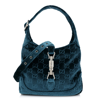 Gucci New Velvet Ashmir GG Monogram Small Jackie 1961 Hobo Velvet Peacock 1 of 9