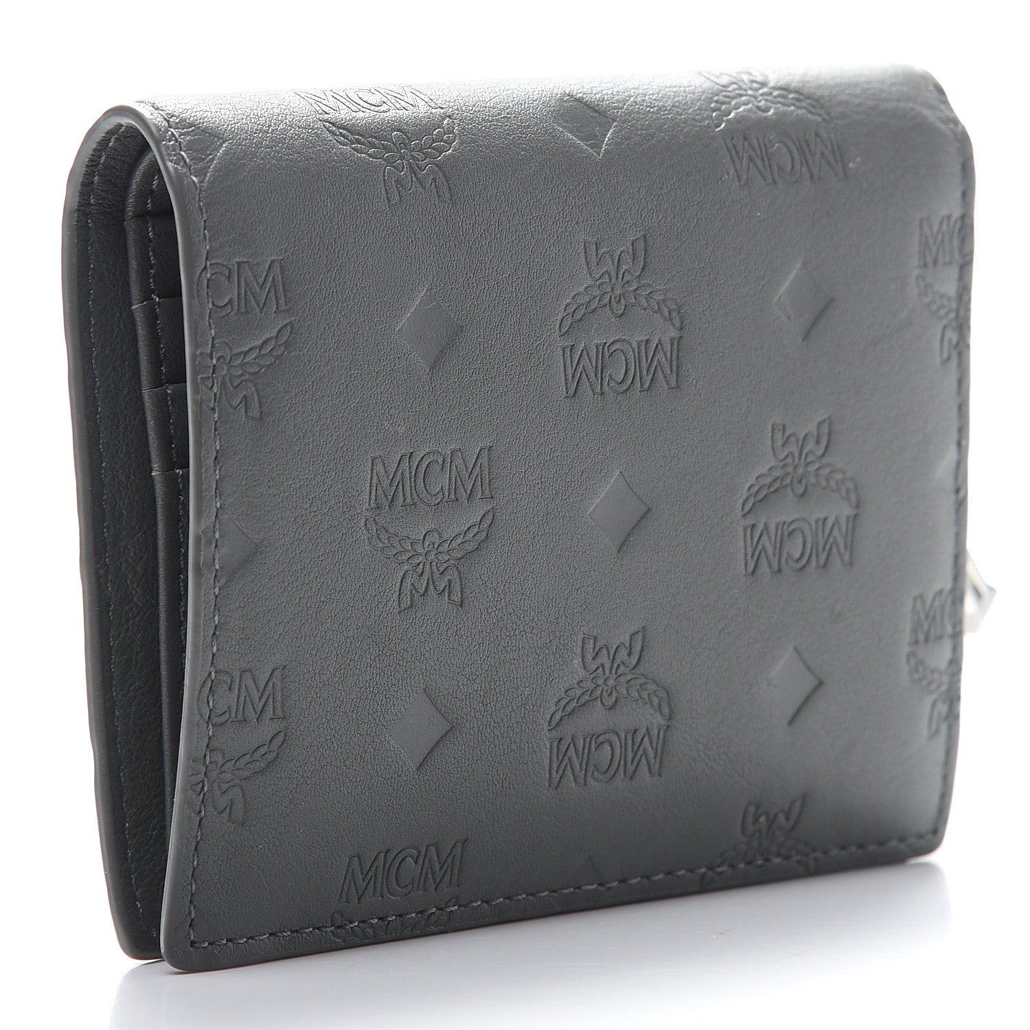 MCM Calfskin Ottomar Monogram Bi-Fold Wallet Charcoal 3 of 7
