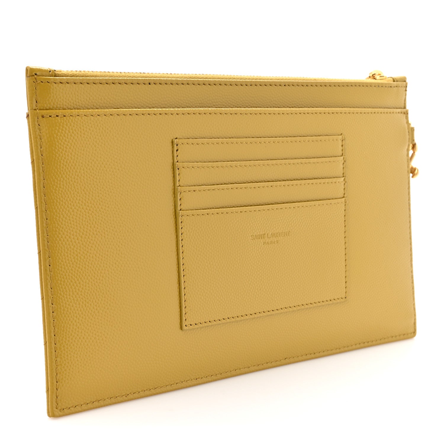 Saint Laurent Grain De Poudre Chevron Monogram Large Bill Pouch Light Chartreuse 3 of 7