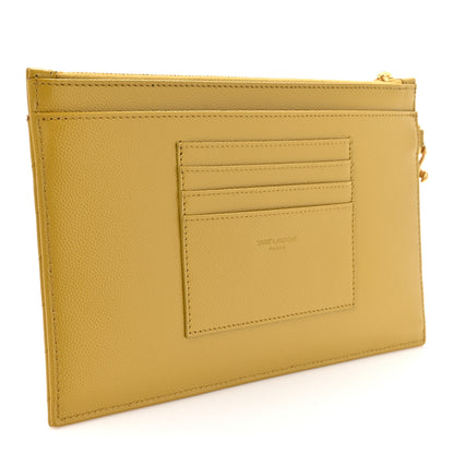 Saint Laurent Grain De Poudre Chevron Monogram Large Bill Pouch Light Chartreuse 3 of 7