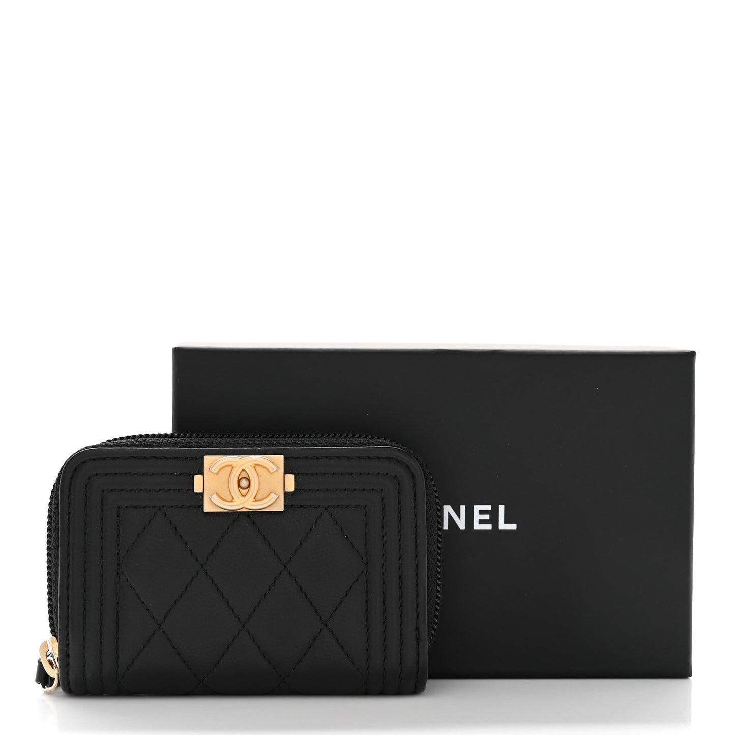 Caviar Quilted Boy Zip Around Coin Purse Wallet Black