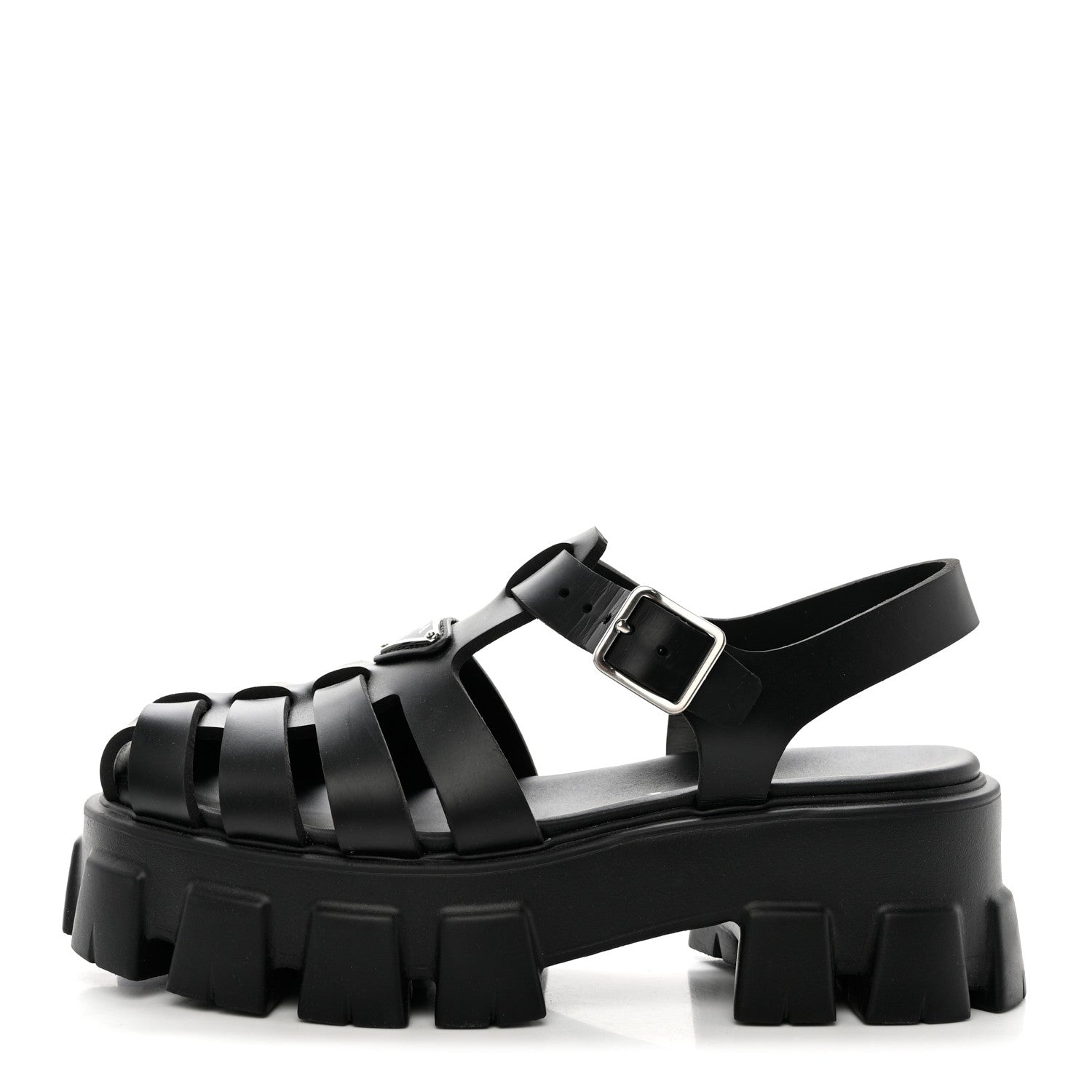 Prada Foam Rubber Triangle Logo Monolith 55mm Cage Sandals 39 Black 1 of 8