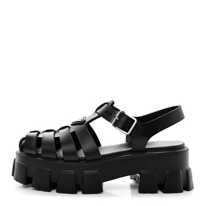 Prada Foam Rubber Triangle Logo Monolith 55mm Cage Sandals 39 Black 1 of 8