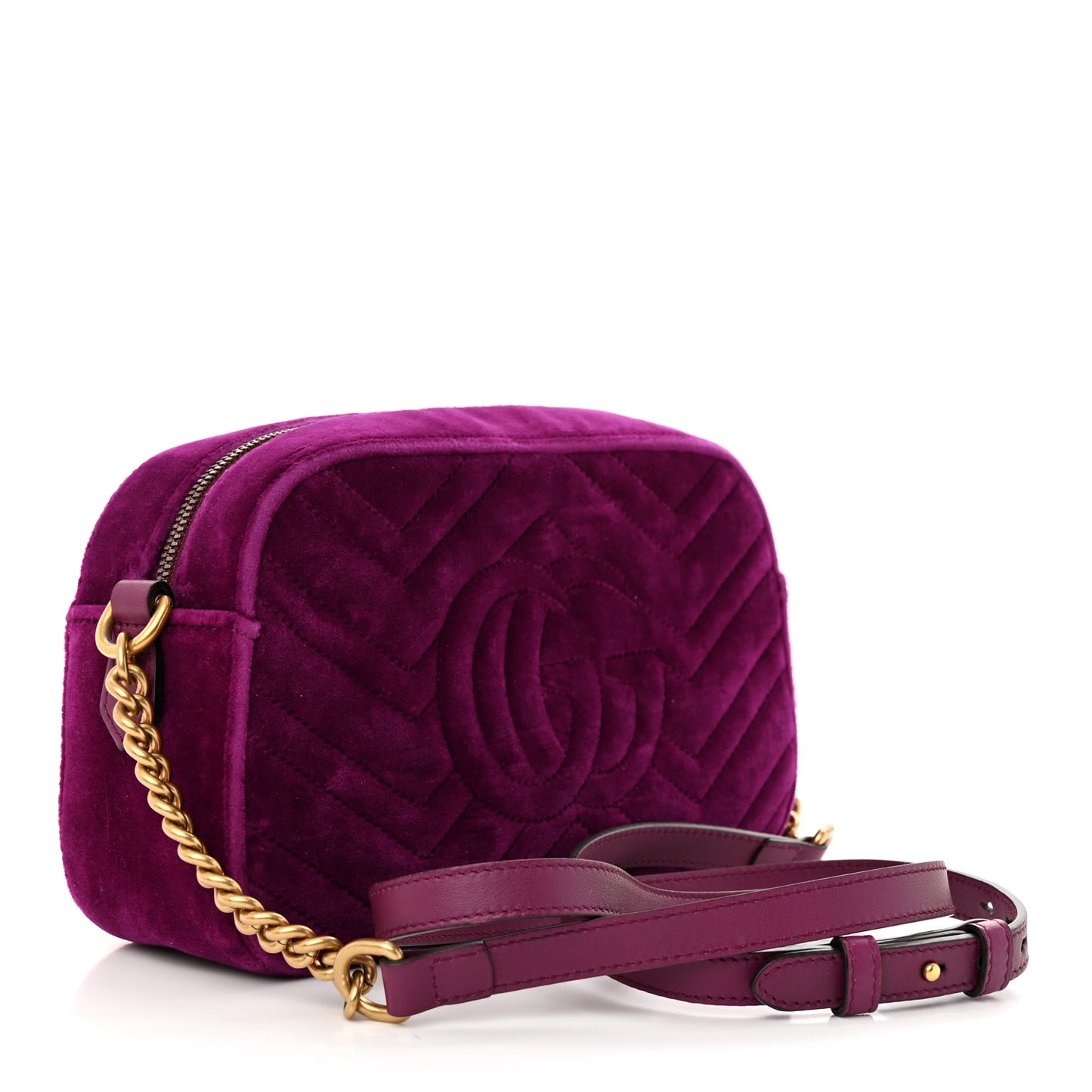 Velvet Matelasse Small GG Marmont Chain Shoulder Bag Fuchsia Violet Cyclamen