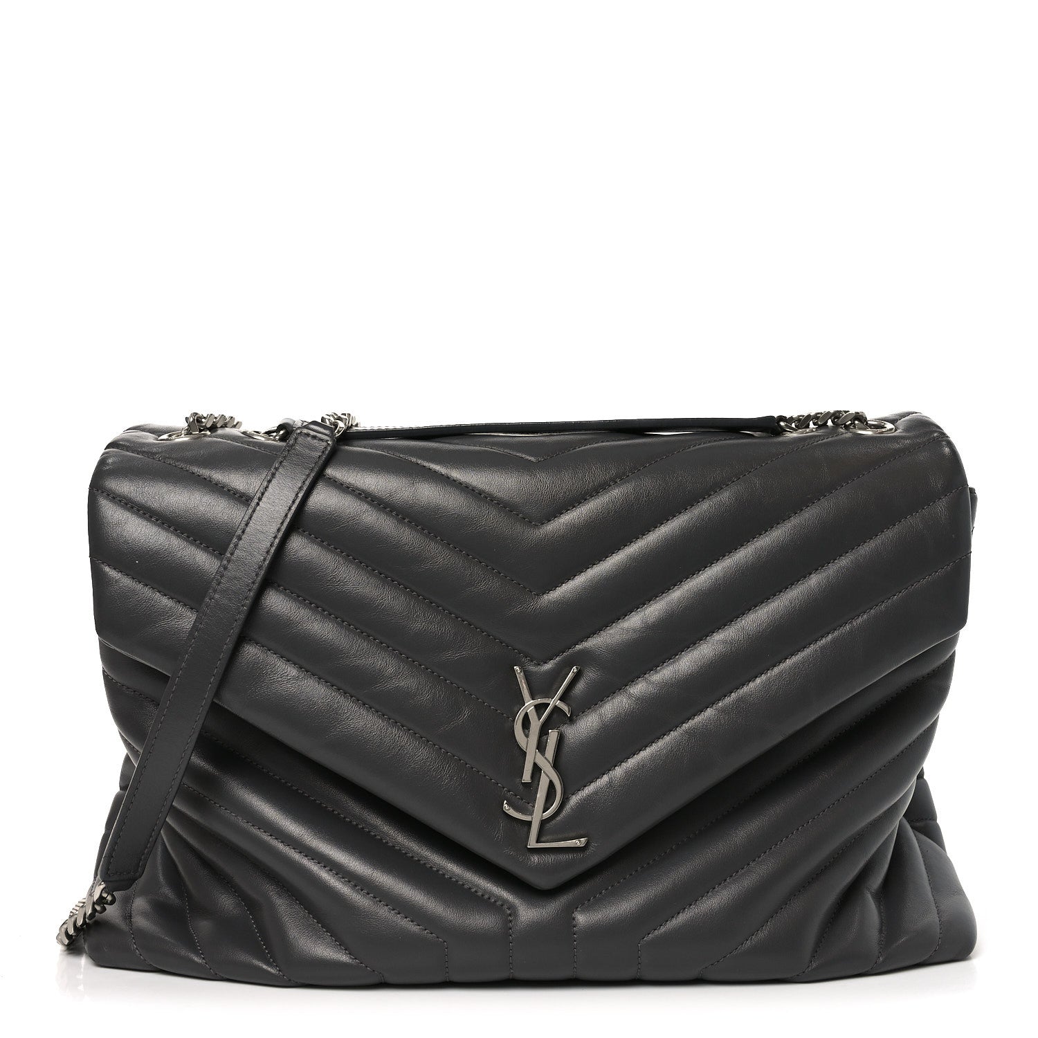 Saint Laurent Calfskin Y Quilted Monogram Large Loulou Chain Satchel Earth 1 of 9
