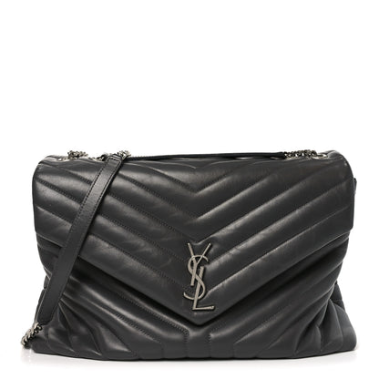 Saint Laurent Calfskin Y Quilted Monogram Large Loulou Chain Satchel Earth 1 of 9