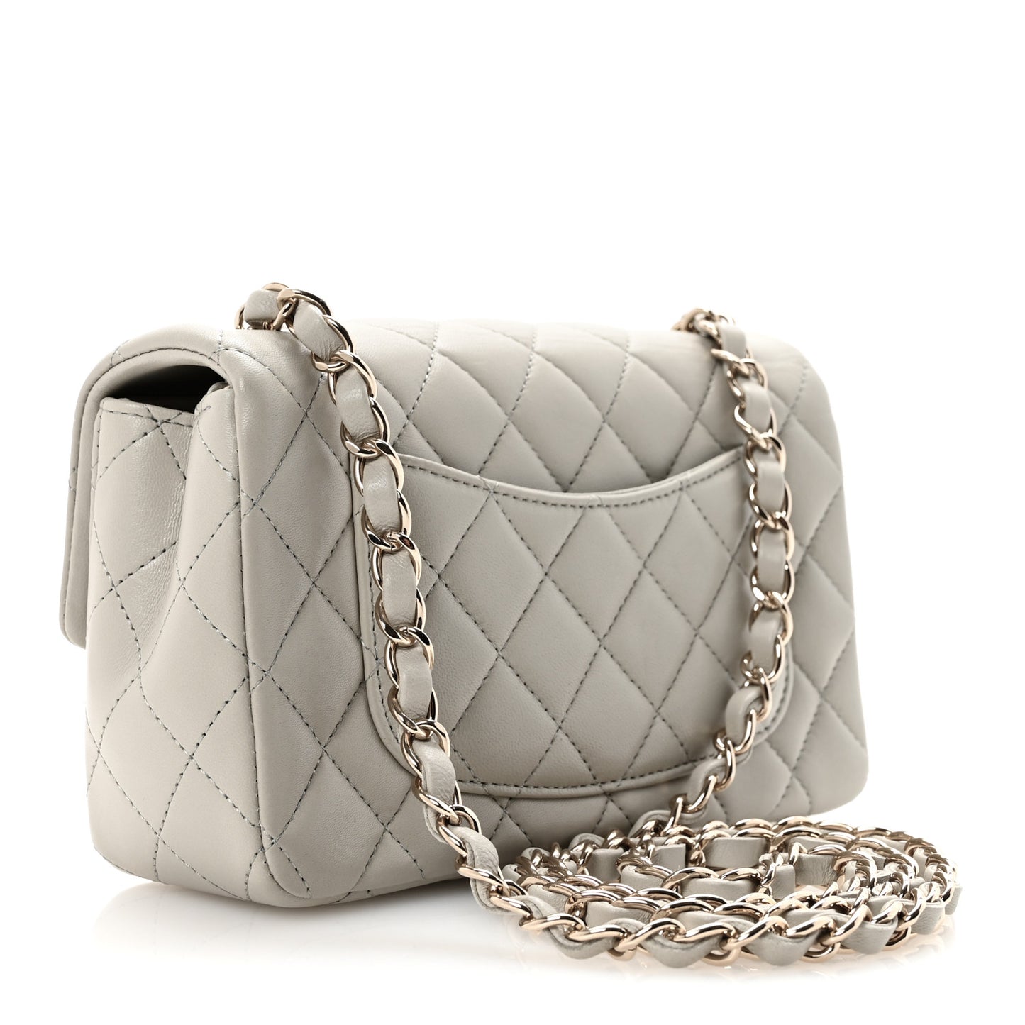 Lambskin Quilted Mini Rectangular Flap Grey