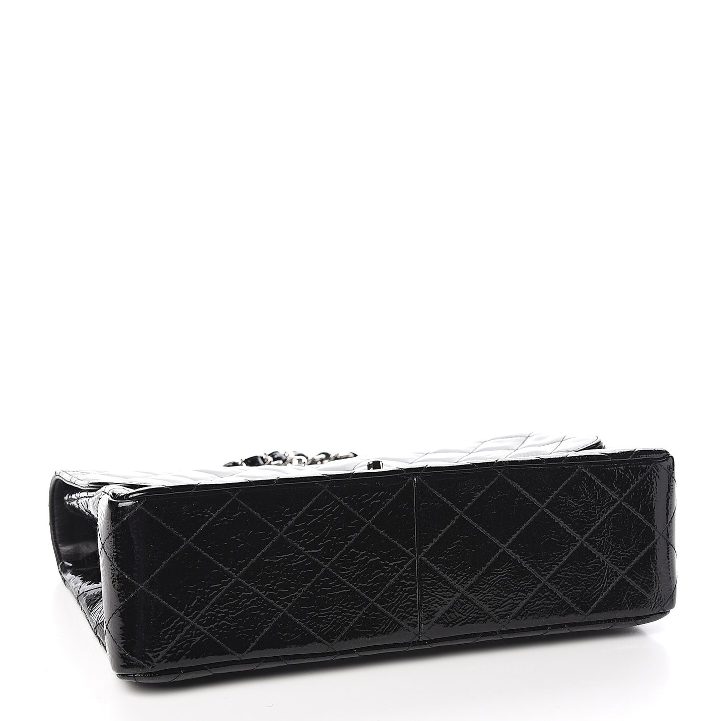 Distressed Patent Quilted Jumbo Single Flap Black