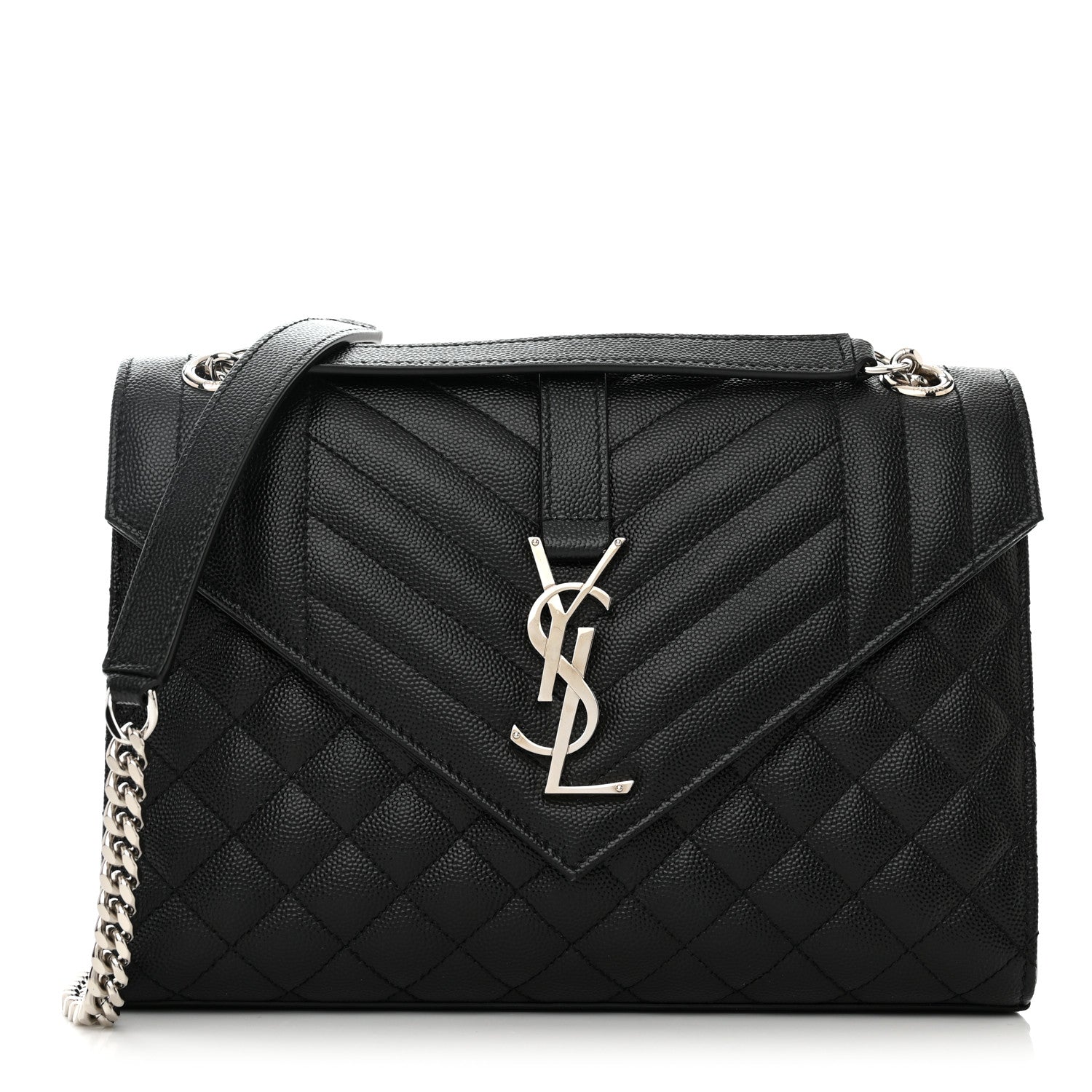 Saint Laurent Grain De Poudre Textured Mixed Matelasse Triquilt Medium Monogram Satchel Black 1 of 10