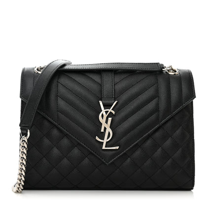 Saint Laurent Grain De Poudre Textured Mixed Matelasse Triquilt Medium Monogram Satchel Black 1 of 10
