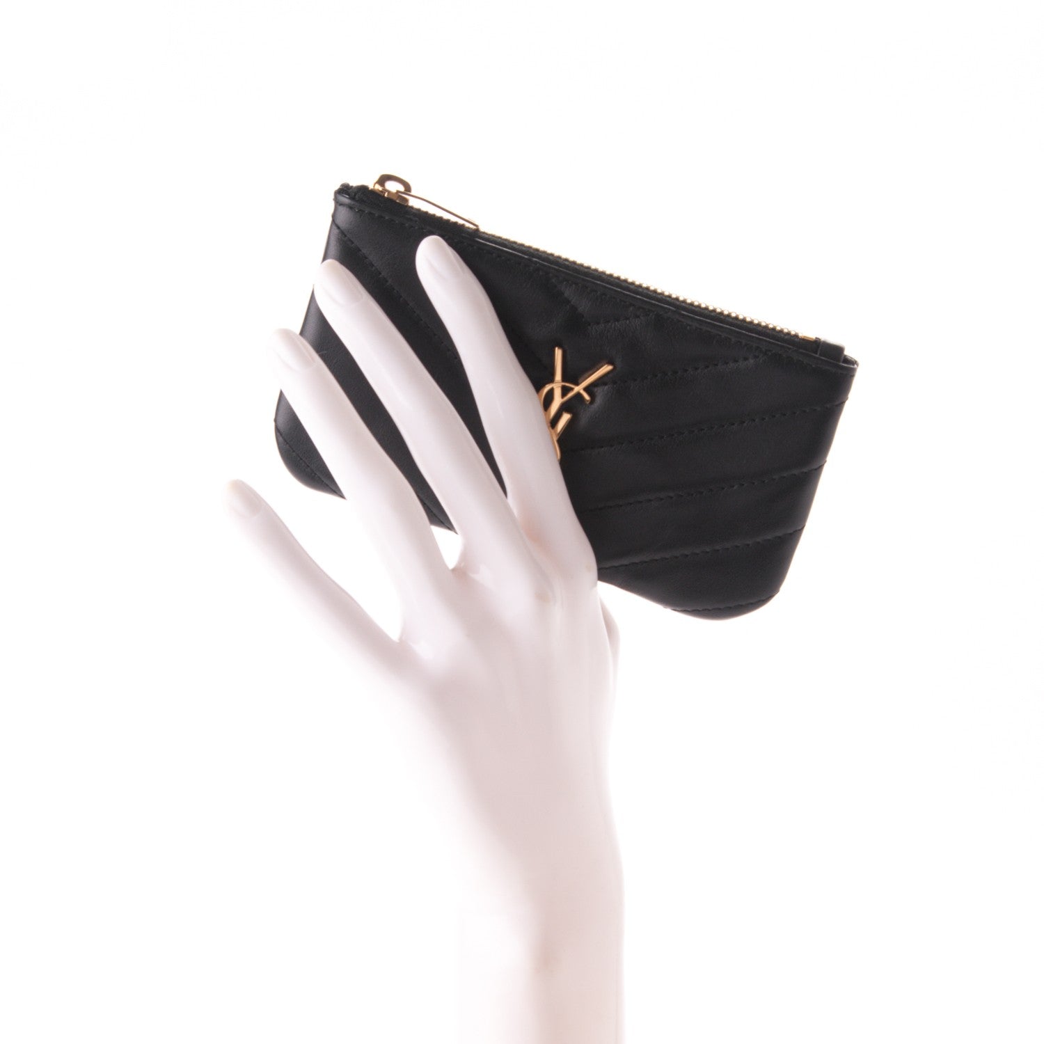Saint Laurent Calfskin Matelasse Monogram Key Pouch Black 2 of 8
