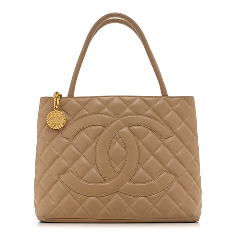 Caviar Quilted Medallion Tote Beige