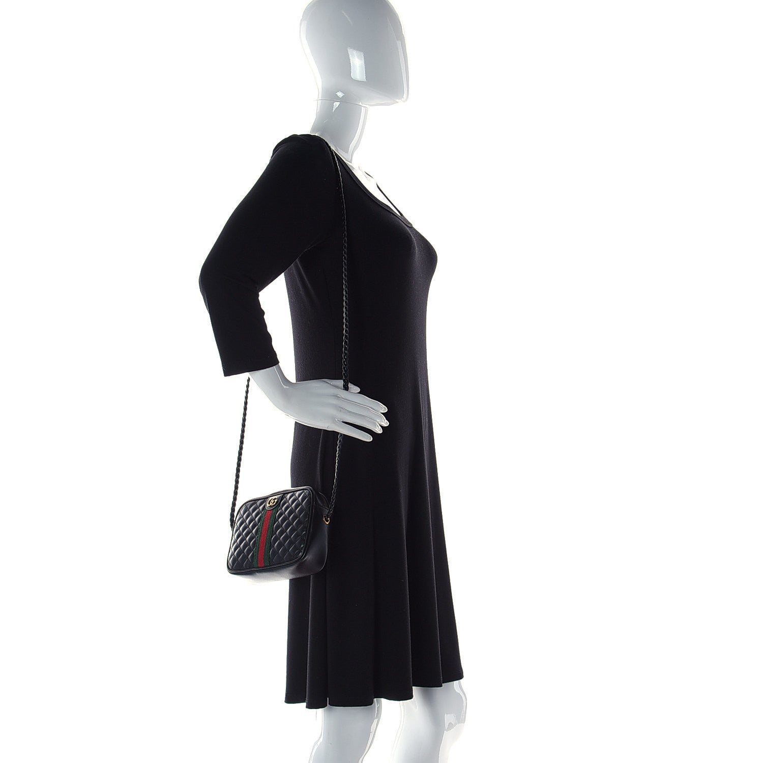 Gucci Calfskin Trapuntata Web Mini GG Shoulder Bag Black 2 of 10