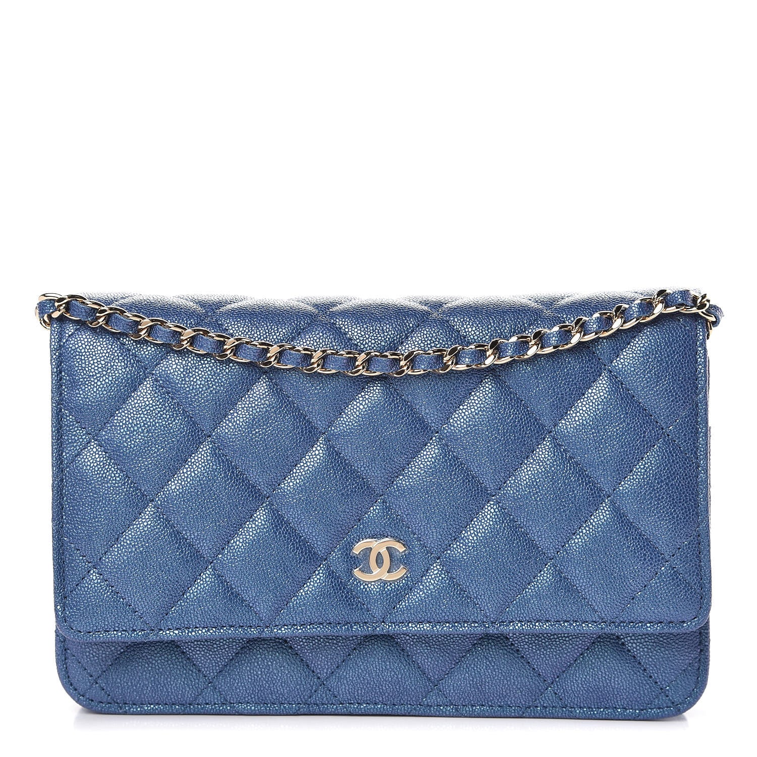 Chanel Iridescent Caviar Quilted Wallet On Chain WOC Dark Blue 1 of 9