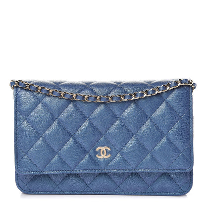Chanel Iridescent Caviar Quilted Wallet On Chain WOC Dark Blue 1 of 9