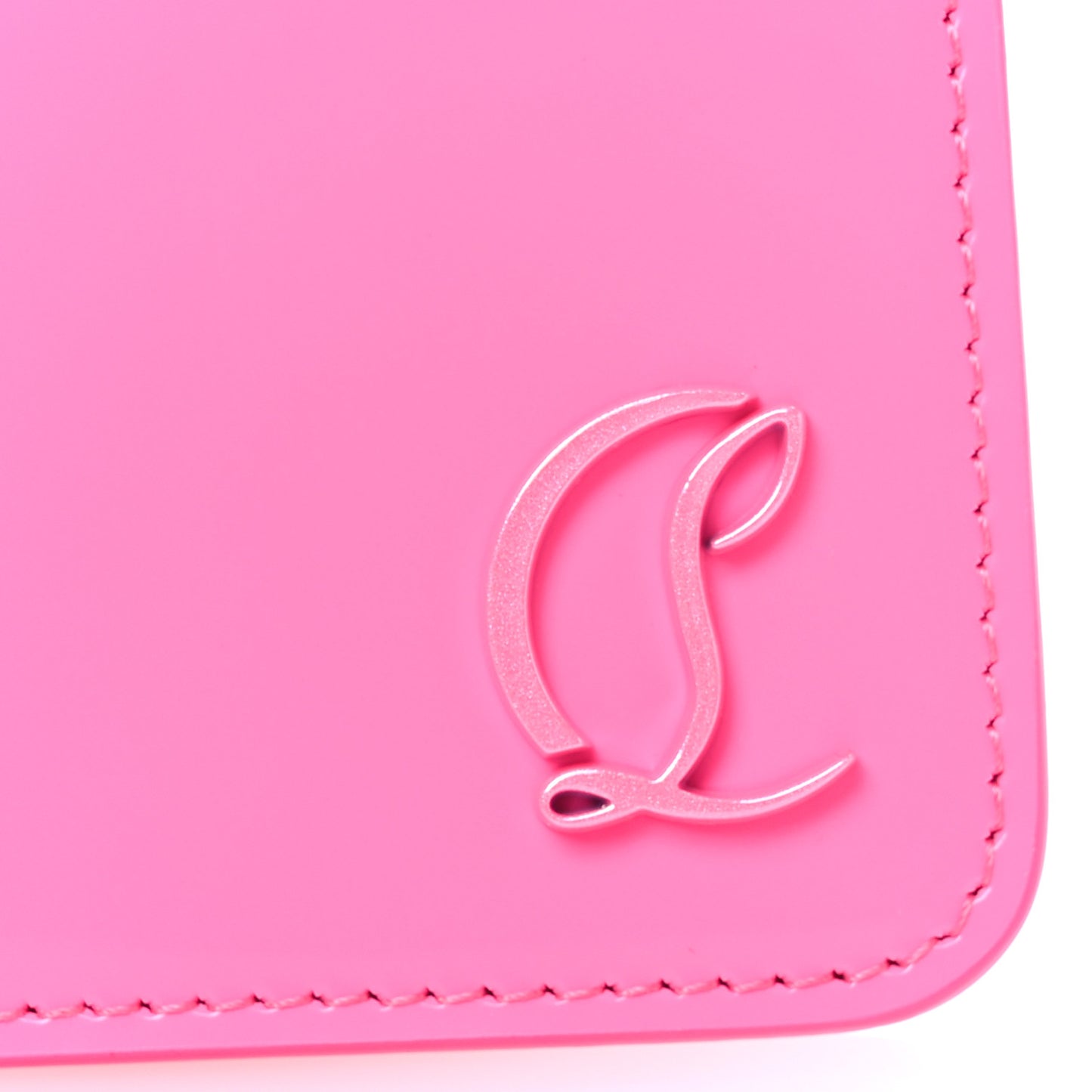 Calfskin Abrasivato Loubi54 Zipped Card Holder Fluo Pink