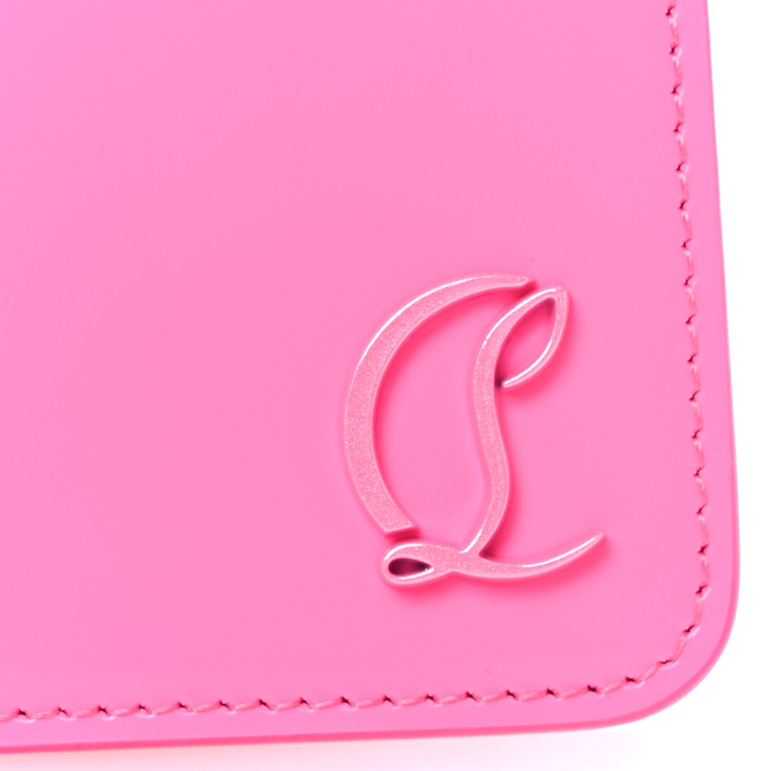 Christian Louboutin Calfskin Abrasivato Loubi54 Zipped Card Holder Fluo Pink 6 of 7
