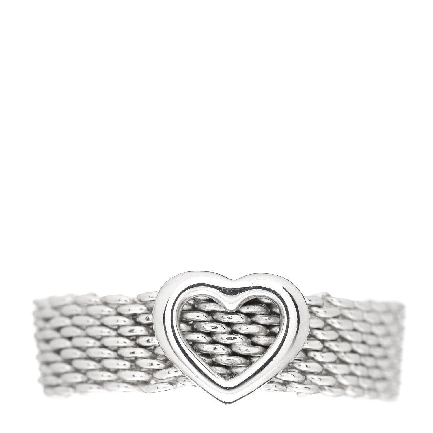 Tiffany Sterling Silver Somerset Mesh Heart Ring 58 8.25 1 of 4