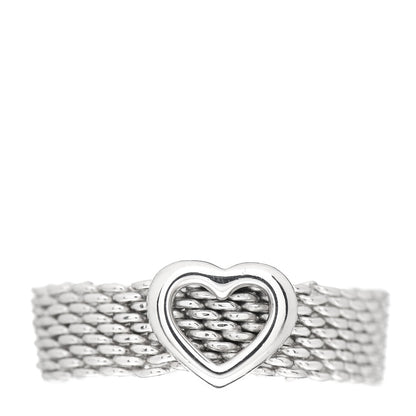 Tiffany Sterling Silver Somerset Mesh Heart Ring 58 8.25 1 of 4