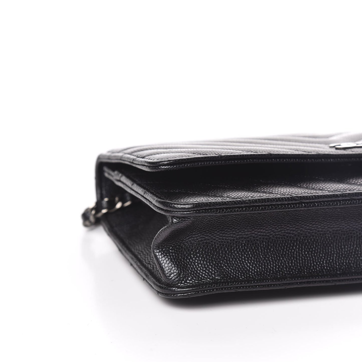 Iridescent Caviar Chevron Quilted Wallet On Chain WOC Black