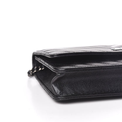 Chanel Iridescent Caviar Chevron Quilted Wallet On Chain WOC Black 9 of 12