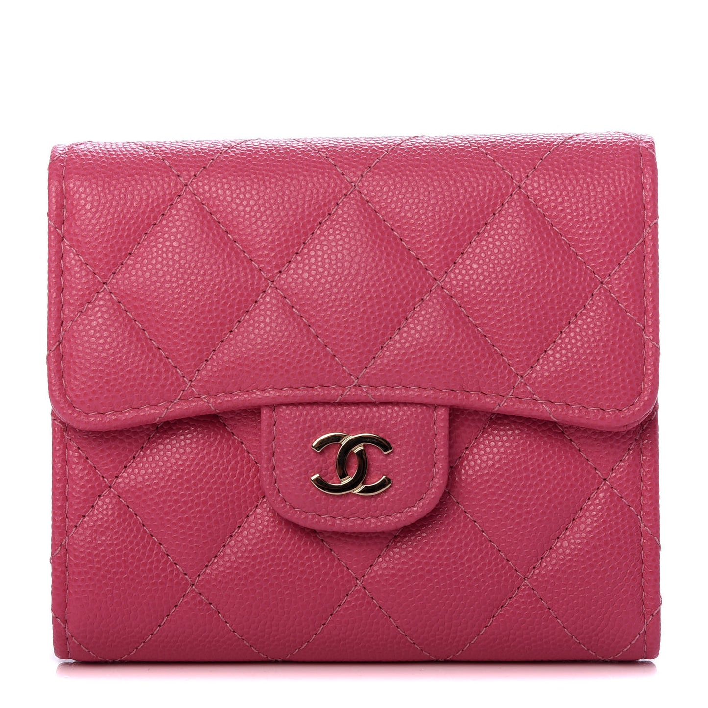 Caviar Quilted Compact Flap Wallet Pink