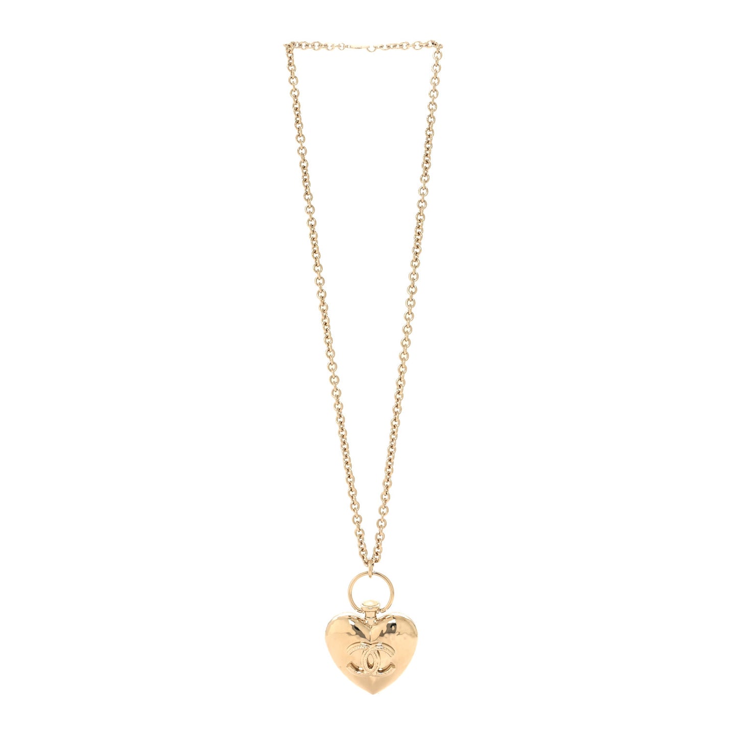 Metal CC Heart Locket Necklace Gold
