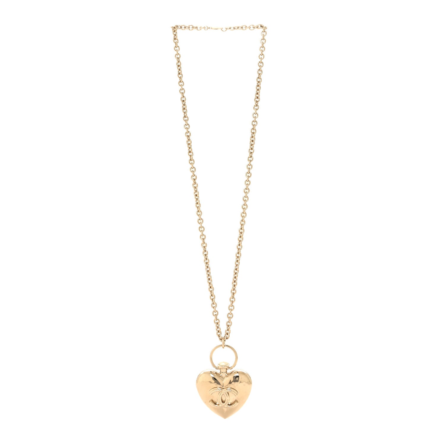 Chanel Metal CC Heart Locket Necklace Gold 3 of 6