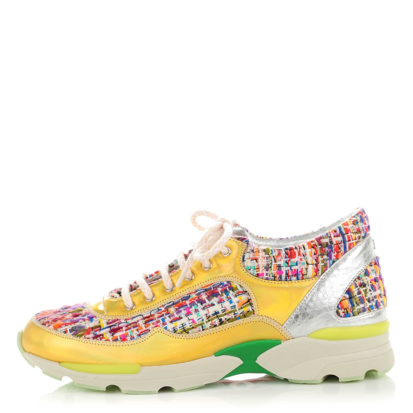 Tweed Lambskin Runway Sneakers 38 Silver Multicolor