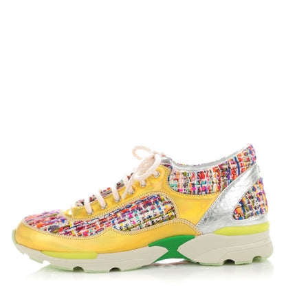 Chanel Tweed Lambskin Runway Sneakers 38 Silver Multicolor 1 of 7