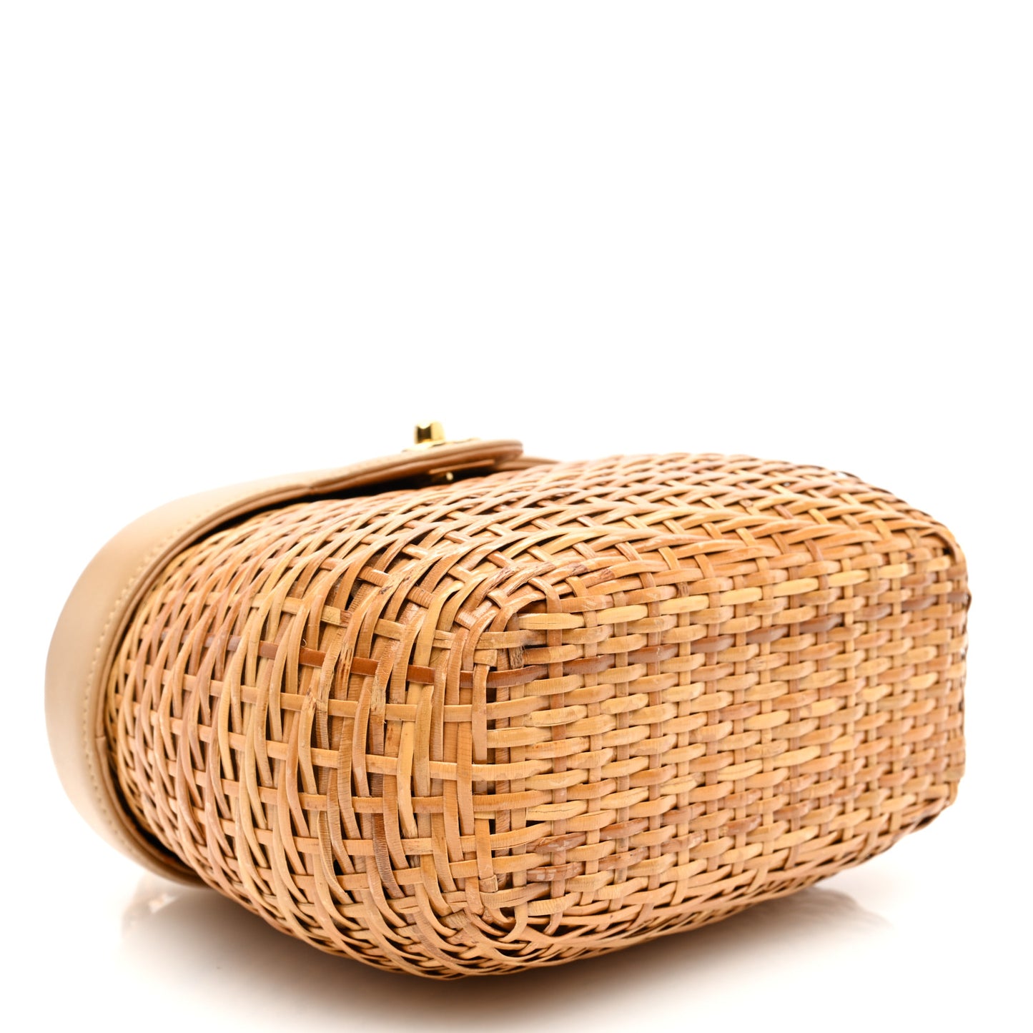Lambskin Straw Basket Shoulder Bag Beige
