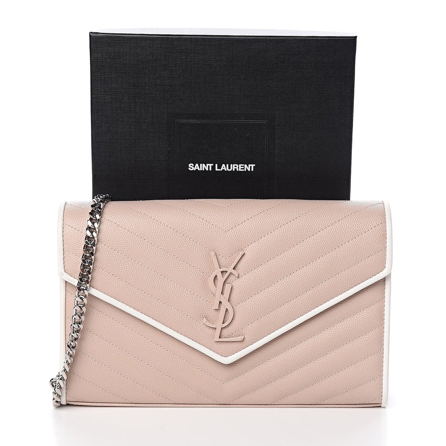 Grain De Poudre Matelasse Chevron Monogram Chain Wallet Pink and White