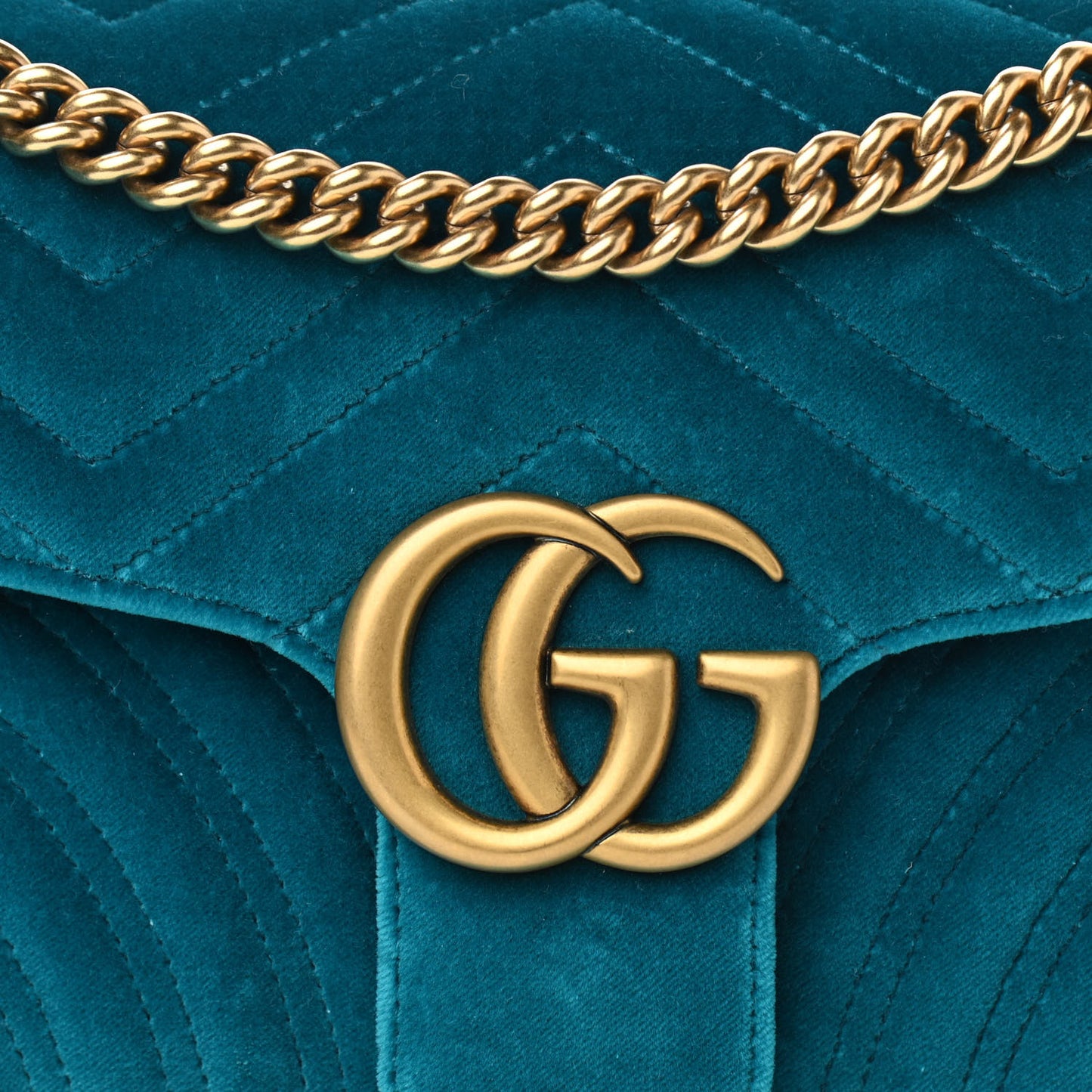 Velvet Matelasse Small GG Marmont Shoulder Bag Pavone Cyan