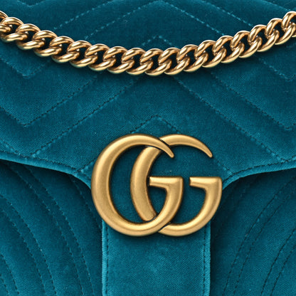 Gucci Velvet Matelasse Small GG Marmont Shoulder Bag Pavone Cyan 8 of 13