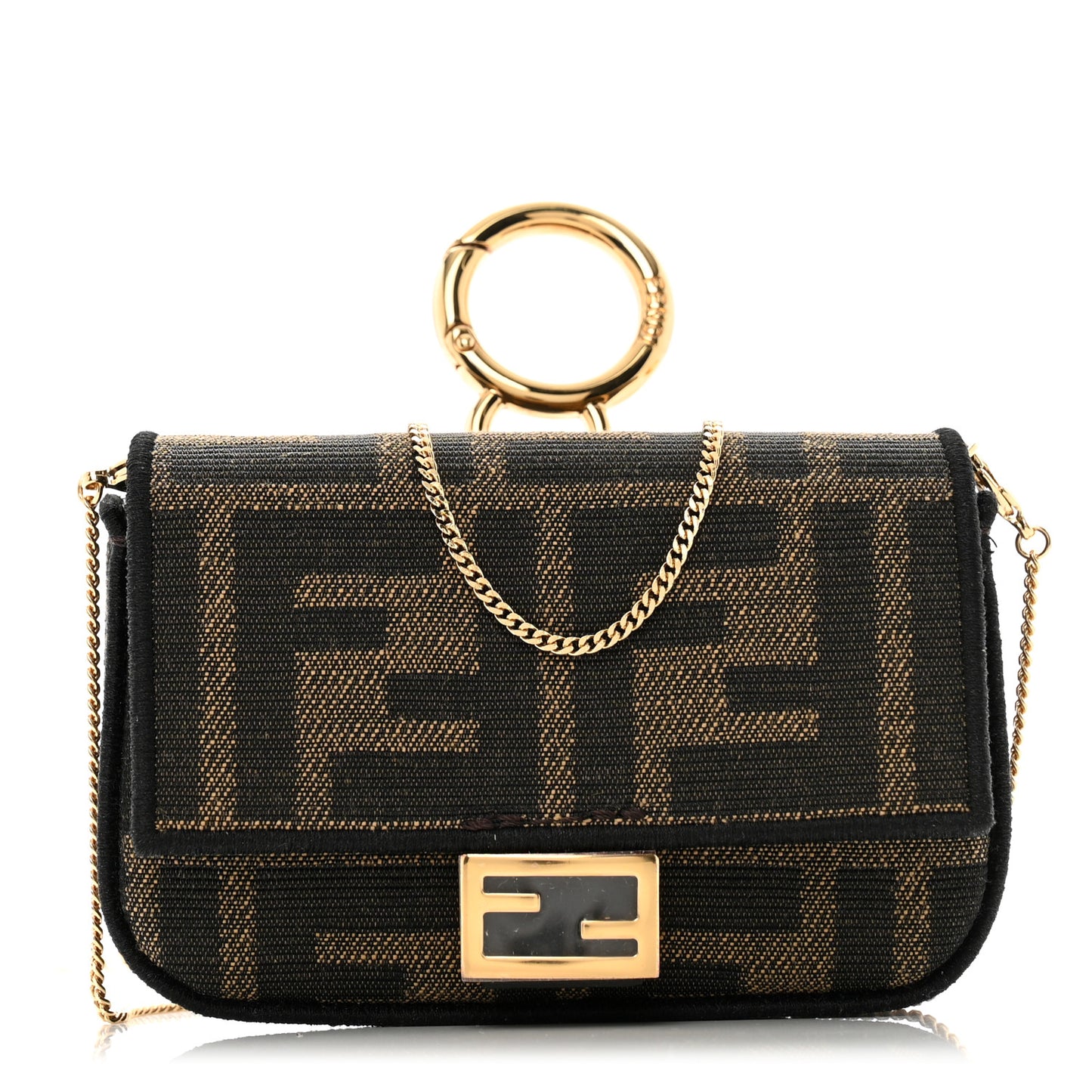 Fabric Jacquard FF 1974 Nano Baguette Charm Tobacco Moro Black