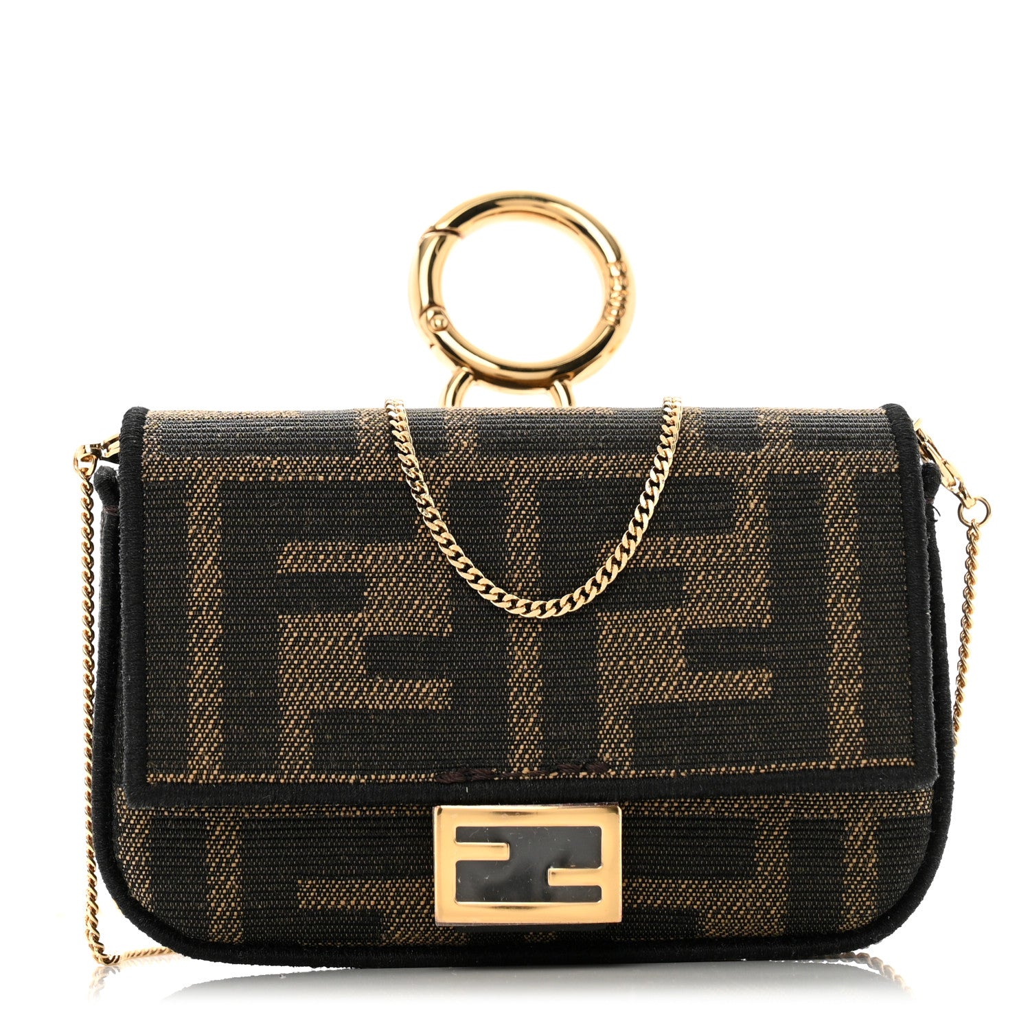 Fendi Fabric Jacquard FF 1974 Nano Baguette Charm Tobacco Moro Black 1 of 11