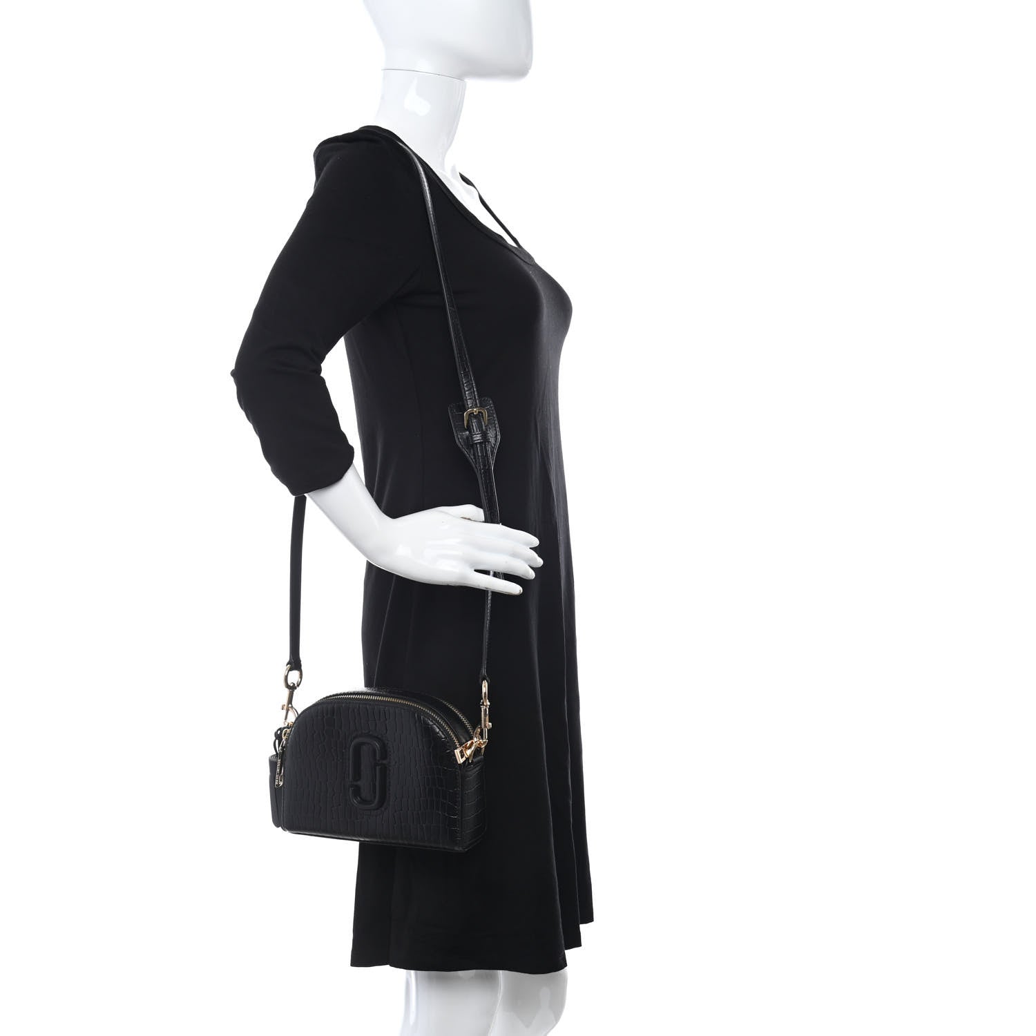 Marc Jacobs Calfskin Crocodile Embossed Shutter Camera Crossbody Bag Black 2 of 11