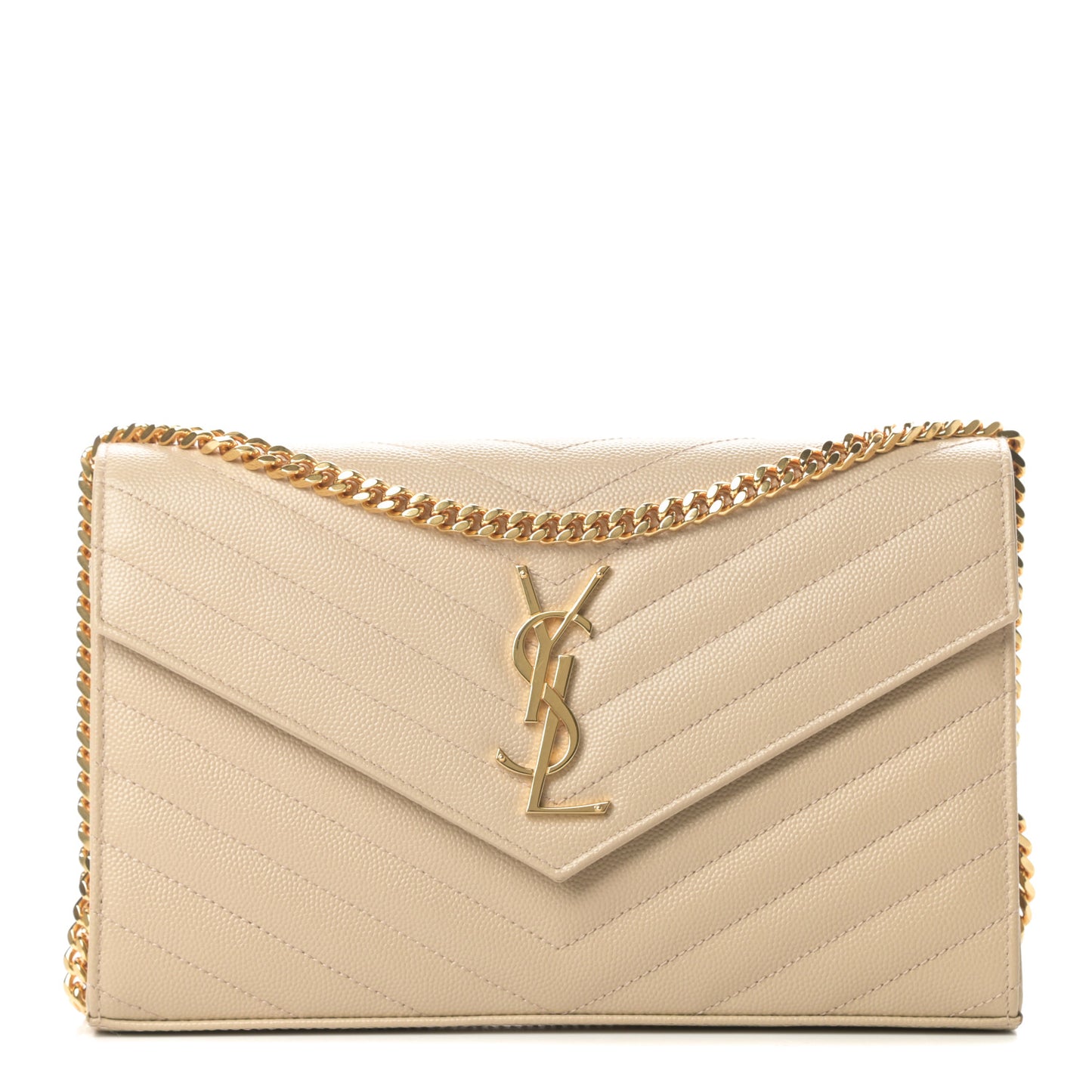 Grain De Poudre Matelasse Chevron Monogram Chain Wallet Nude Powder