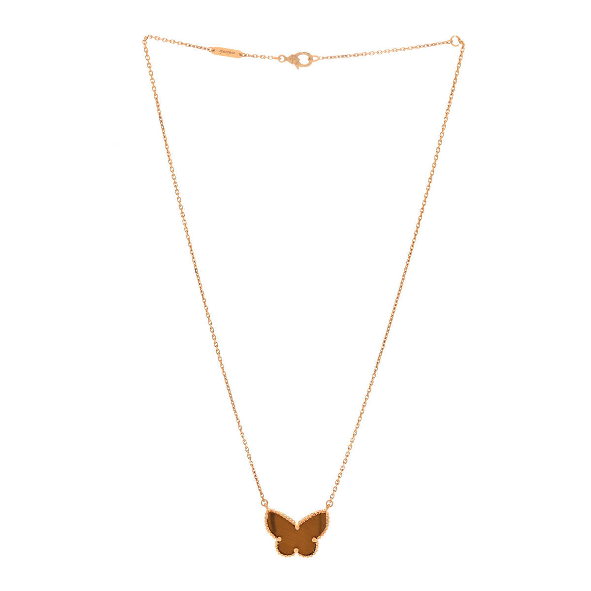 18k Yellow Gold Tiger Eye Lucky Alhambra Butterfly Pendant Necklace