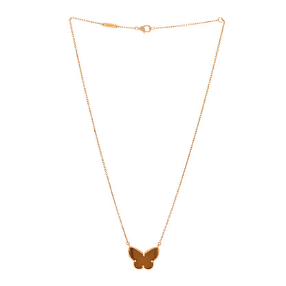 Van Cleef & Arpels 18k Yellow Gold Tiger Eye Lucky Alhambra Butterfly Pendant Necklace 3 of 5