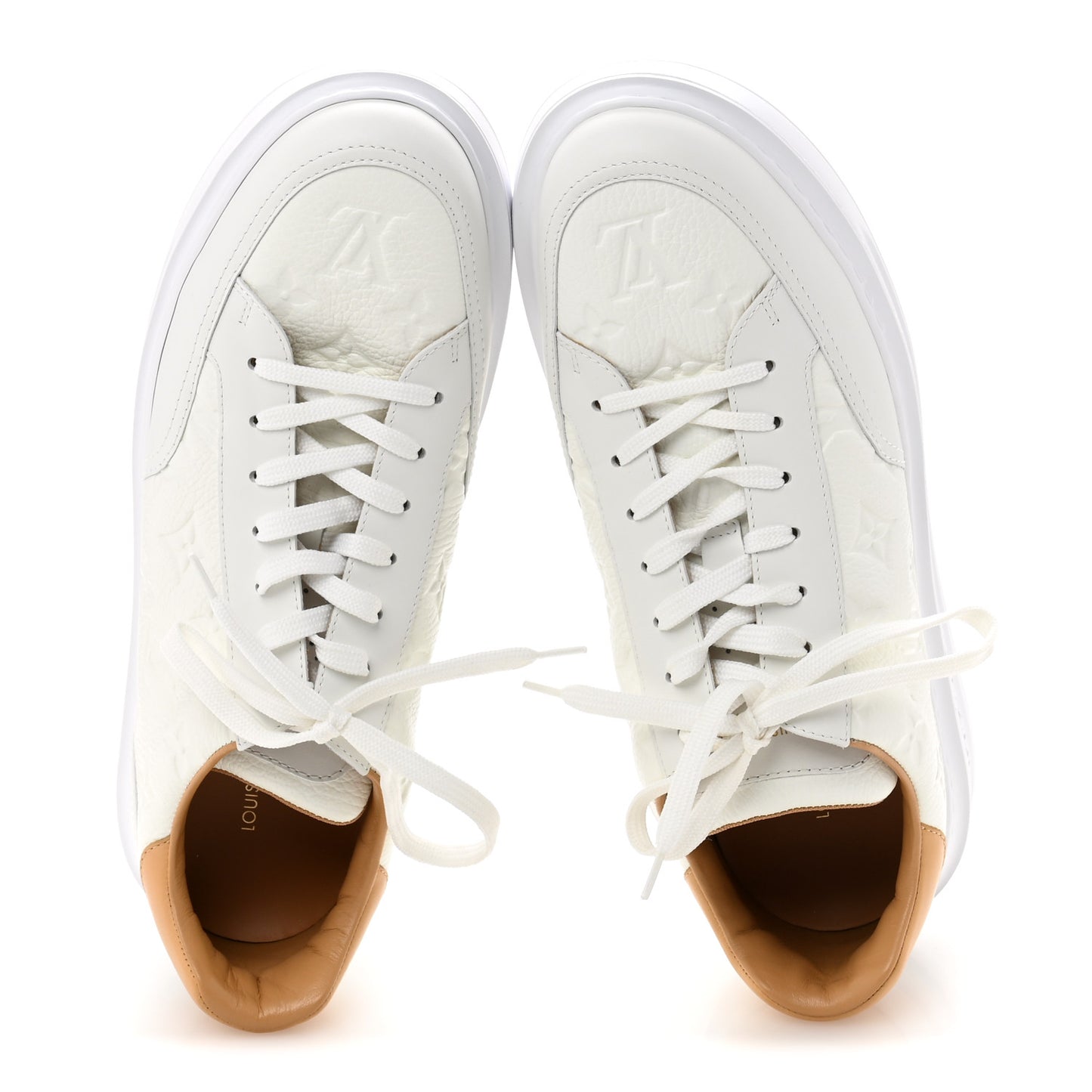 Grained Calfskin Embossed Monogram Mens Beverly Hills Sneakers 8 White