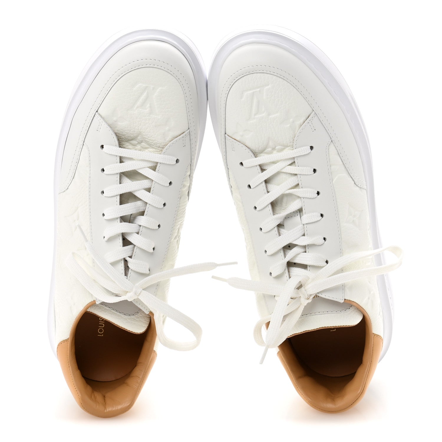Louis Vuitton Grained Calfskin Embossed Monogram Mens Beverly Hills Sneakers 8 White 2 of 9