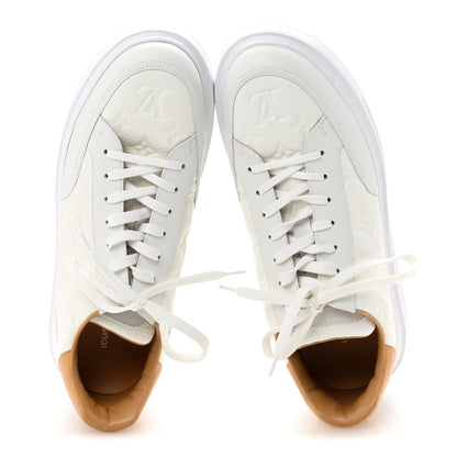 Louis Vuitton Grained Calfskin Embossed Monogram Mens Beverly Hills Sneakers 8 White 2 of 9