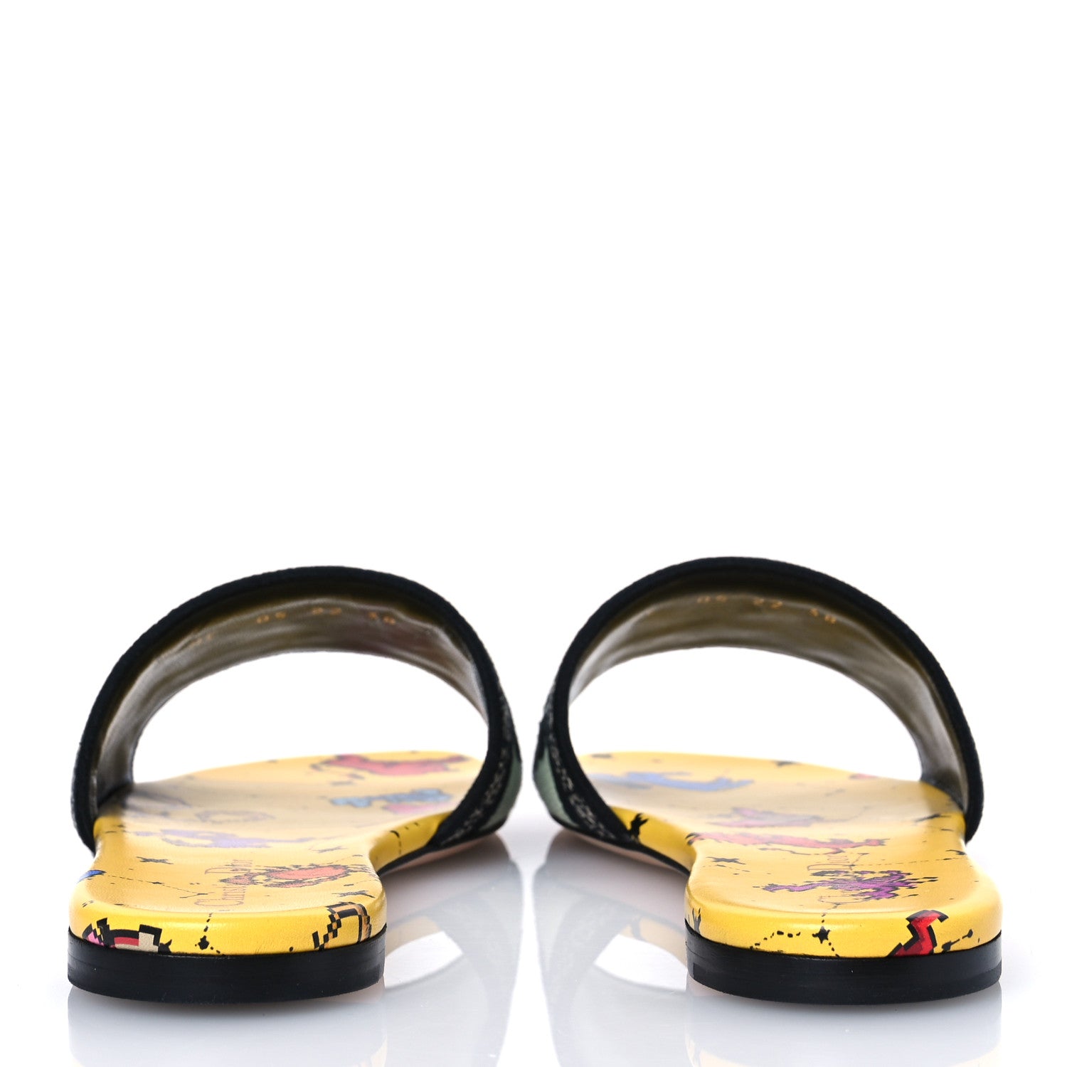 Christian Dior Canvas Embroidered Zodiac Mules Slide Sandals 38 Yellow Multicolor 6 of 11