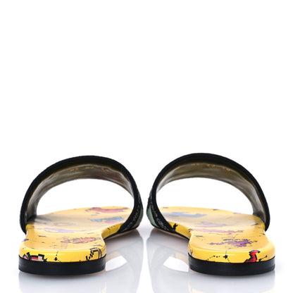 Christian Dior Canvas Embroidered Zodiac Mules Slide Sandals 38 Yellow Multicolor 6 of 11