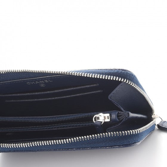 Caviar Quilted Small Zip Around Wallet Navy