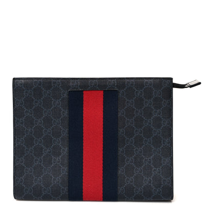 Gucci GG Supreme Monogram Selleria Calfskin Web New Web Cosmetic Case Black 1 of 7