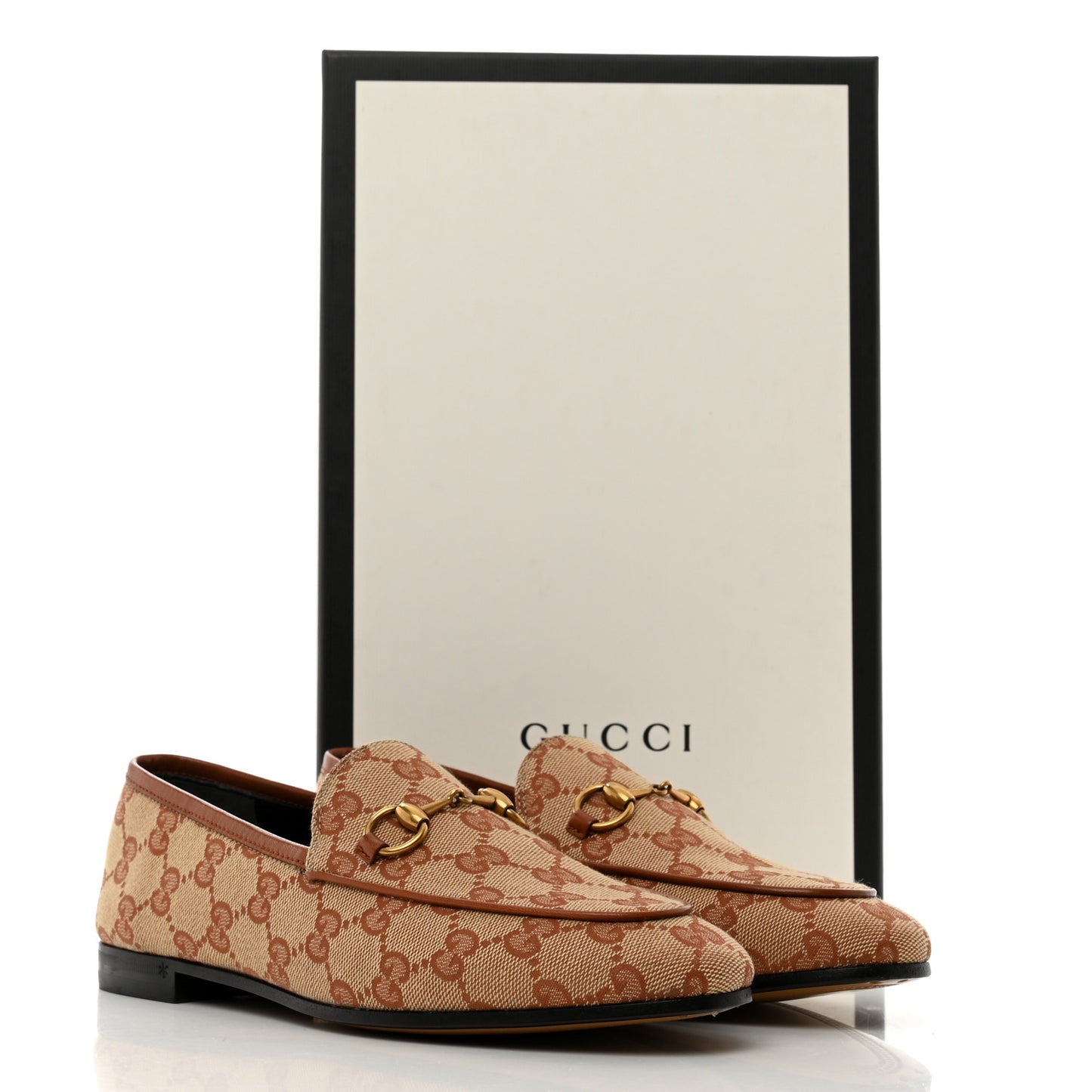 Canvas GG Monogram Horsebit Womens Jordaan Loafers 37.5 Beige Ruggine
